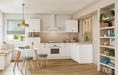 Les Bases d'une Ambiance Cocooning Blanc Cassé Bois Naturel et Laiton cuisine-ambiance-cocooning-blanc-bois-naturel